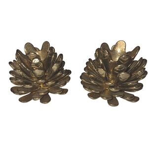 Vintage Heavy Brass Pinecone Candle Holders  Vintage Made in Taiwan Set of 2